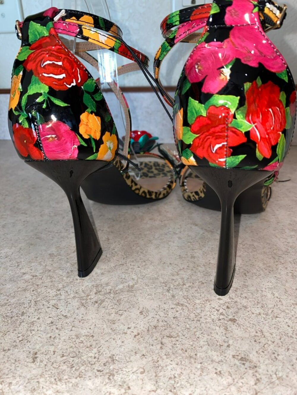 Betsey Johnson Floral Leopard Print Strappy Heels Size 9 - Picture 9 of 13